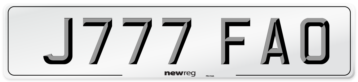 J777 FAO Number Plate from New Reg